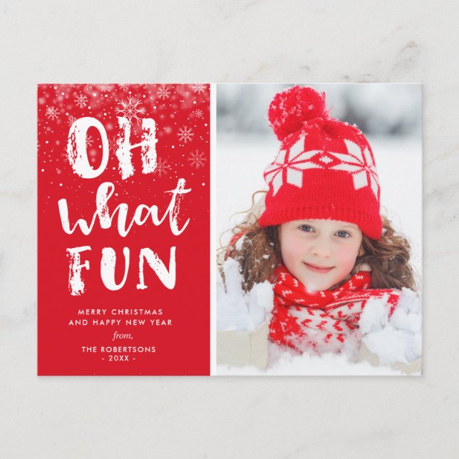 OH WHAT FUN | script christmas holiday Postcard (Front)