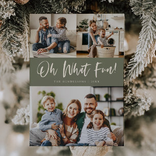 Oh What Fun Script Christmas Photo Sage Green Holiday Card