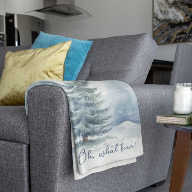 Oh What Fun Snow Covered Evergreen Tree Fleece Blanket (Creator Uploaded)