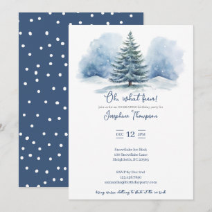 Oh, what fun Snow Evergreen Winter Birthday Party Invitation