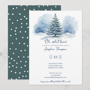 Oh, what fun Snow Evergreen Winter Birthday Party Invitation
