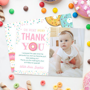 Oh What Fun Sweet Doughnuts Birthday Party Photo Thank You Card