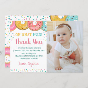 Oh What Fun Sweet Doughnuts Birthday Party  Thank You Card