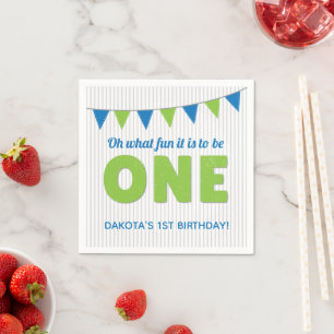 Oh What Fun to be ONE Blue Green First Birthday Napkin