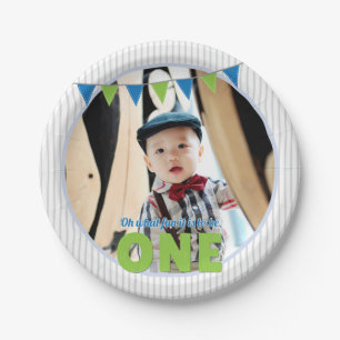 Oh What Fun to be ONE Blue Green First Birthday Paper Plate