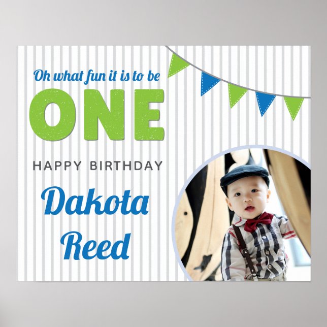 Oh What Fun to be ONE Blue Green First Birthday Poster (Front)