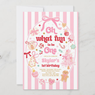 Oh What Fun To Be One Christmas Bow 1st Birthday Invitation