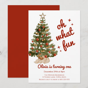 Oh what fun tree christmas birthday invitation