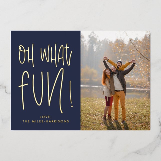 Oh What Fun Typographic Navy Photo Foil Holiday (Front)
