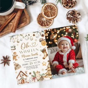 Oh What Fun Watercolor Christmas 1st Birthday Invitation
