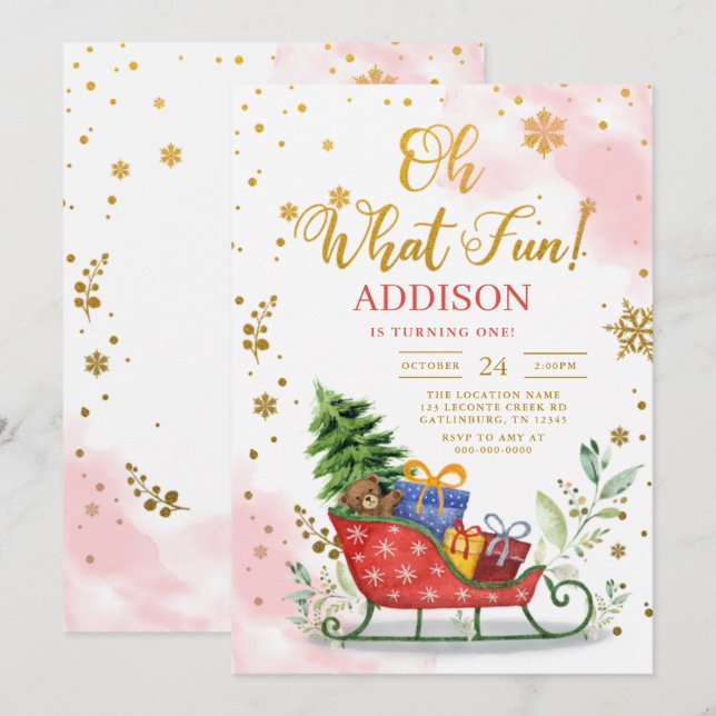 Oh What Fun Winter Birthday Invitation (Front/Back)