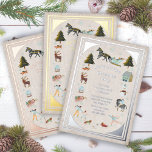 Oh what fun Winter Village scene Christmas Party<br><div class="desc">Real Gold, Rose Gold or Silver foil! "Oh, what fun" Christmas Party Invitations. Features a winter snow village with ice skating rink, ice skaters, horse pulling a sleigh with snowman, reindeer, snow globe, sled, Poinsettias, christmas trees and forest animals all in a pretty frame. Perfect for any Holiday party, birthday...</div>