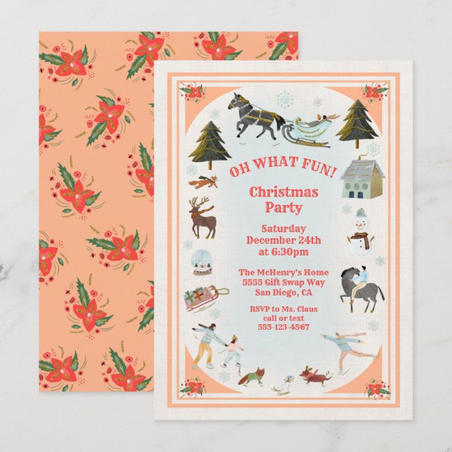 Oh what fun Winter Village scene Christmas Party I Invitation (Front/Back)