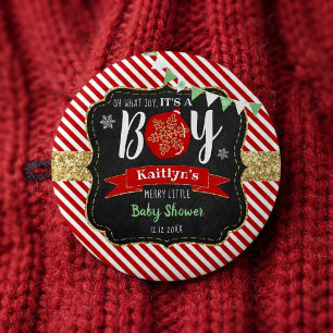 "Oh What Joy, It's A Boy!" Christmas Baby Shower 2 Inch Round Button