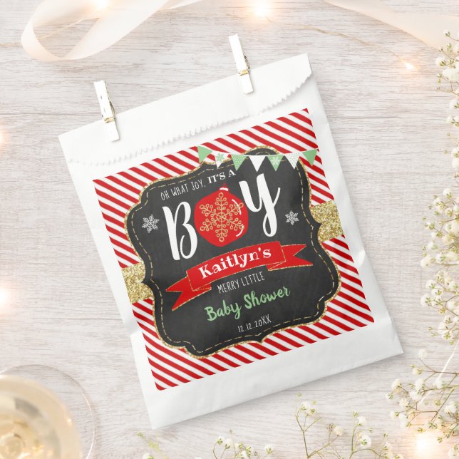 "Oh What Joy, It's A Boy!" Christmas Baby Shower Favour Bag (Clipped)