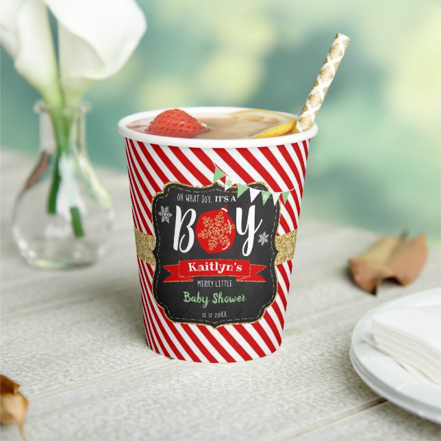 "Oh What Joy, It's A Boy!" Christmas Baby Shower Paper Cups (Insitu)