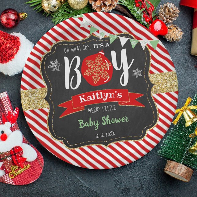 "Oh What Joy, It's A Boy!" Christmas Baby Shower Paper Plate (Creator Uploaded)