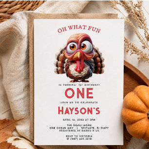 Oh what's fun Caricatures Turkey 1st Birthday Invitation