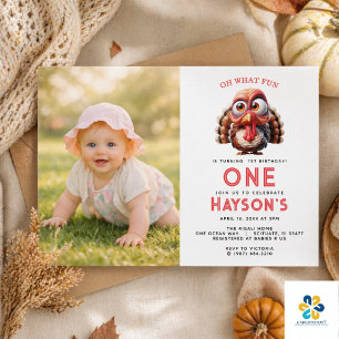 Oh what's fun Caricatures  Turkey 1st Birthday Invitation