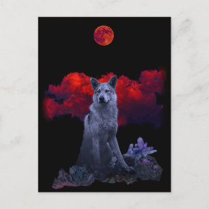 Oh Wolf Moon   Goth Wolf Postcard