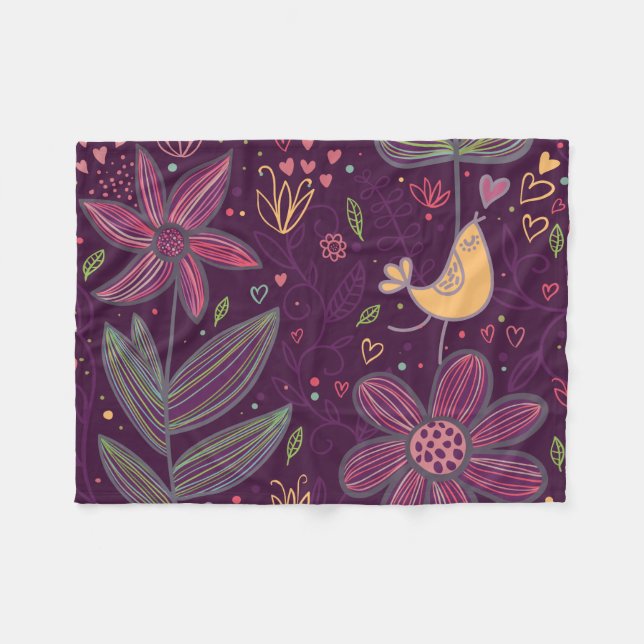 Oh Yellow Birdie Fleece Blanket (Front (Horizontal))