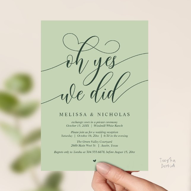 Oh Yes We Did Modern Script Elopement Announcement (Oh Yes We Did Modern Script Elopement Announcement Card in Forest Green Eucalyptus )