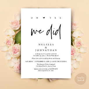 Oh Yes, We Did, Modern Wedding Elopement Dinner Invitation
