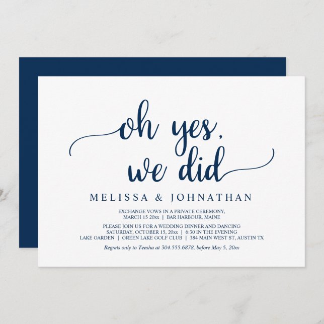 Oh Yes, We Did, Rustic Wedding Elopement Party Inv Invitation (Front/Back)