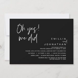 Oh Yes, We Did, Wedding Elopement Dinner Party Invitation