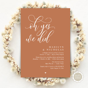 Oh Yes, We Did, Wedding Elopement Dinner Party Invitation