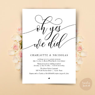 Oh Yes, We Did, Wedding Elopement Dinner Party Invitation