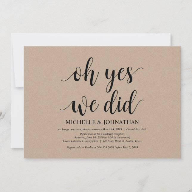 oh yes, we did, wedding elopement invitation card (Front)