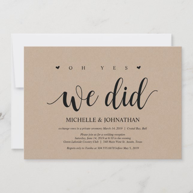 oh yes, we did, wedding elopement invitation card (Front)
