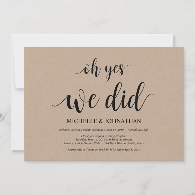 oh yes, we did, wedding elopement invitation cards (Front)