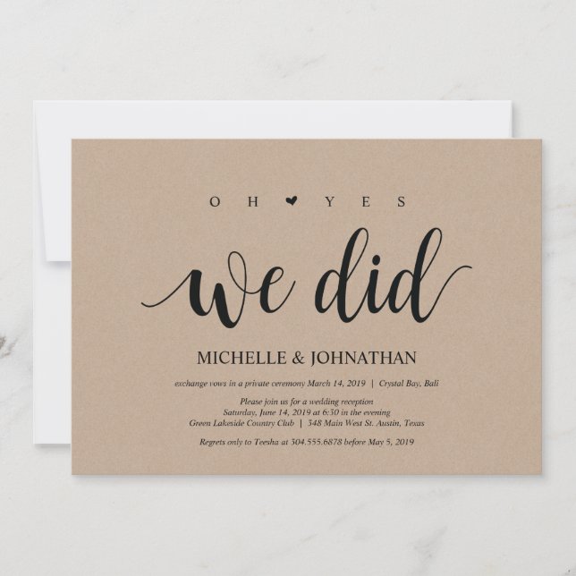 oh yes, we did wedding elopement invitation cards (Front)