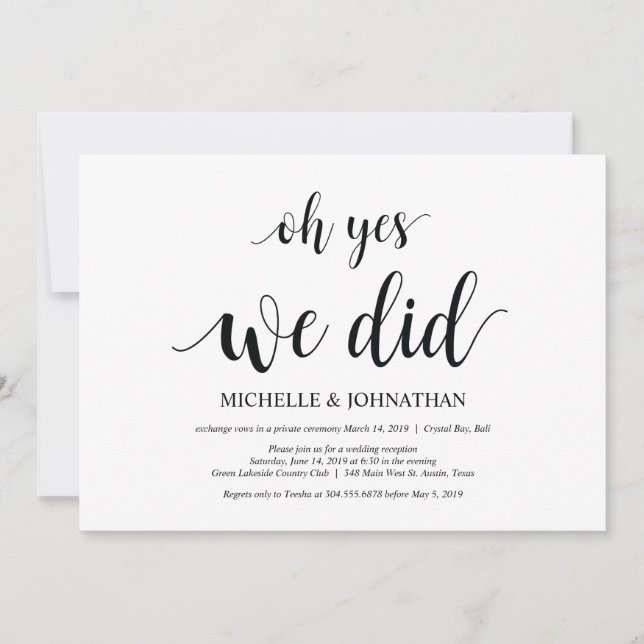 oh yes, we did, wedding elopement invitation cards (Front)