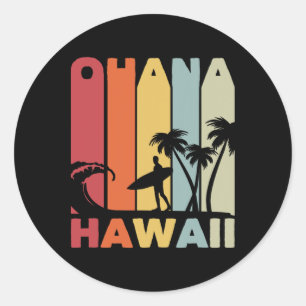 Ohana Hawaii Surfer Outfit 70s Retro Family Vacati Classic Round Sticker