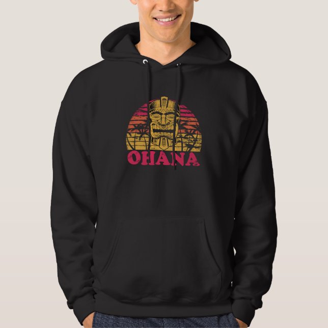 Ohana Retro Distressed 80s Style Tropical Sunset T Hoodie (Front)