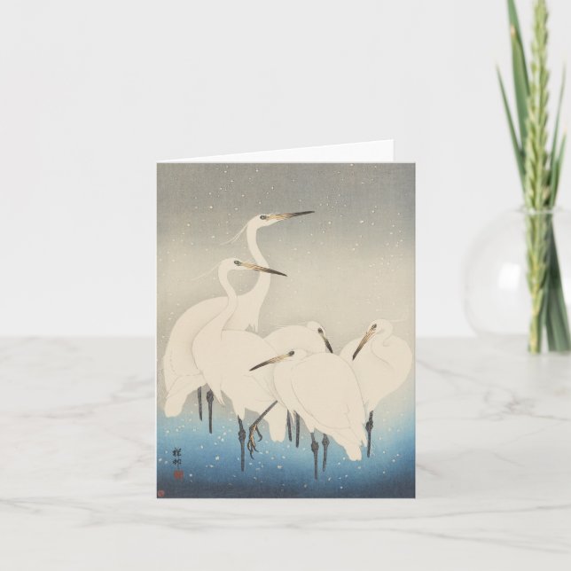 Ohara Kosen Five White Egrets - Blank Card (Front)