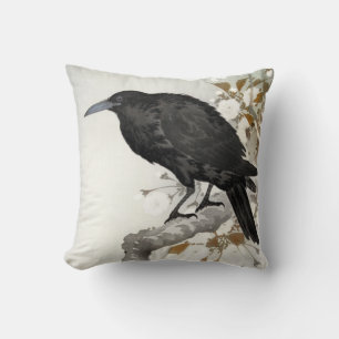 Ohara Koson A Crow and the Full Moon Throw Pillow