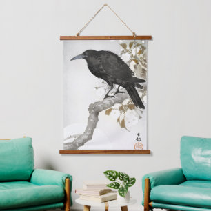 Ohara Koson Crow Raven,Japanese Bird Silhouet Art Hanging Tapestry