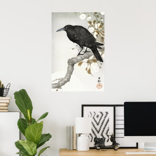 Ohara Koson Crow Raven,Japanese Bird Silhouet Art Poster
