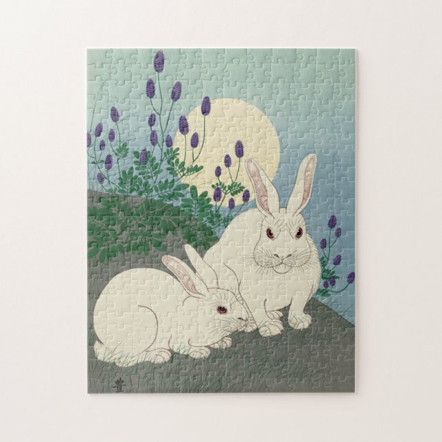 Ohara Koson, Two Rabbits - Japanese Fine Art Jigsaw Puzzle (Vertical)