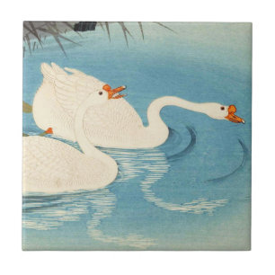 Ohara Shoson Two Sweeming Geese japanese art Tile