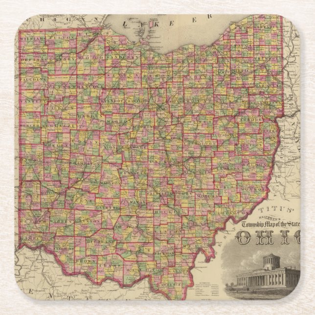 Ohio 3 square paper coaster (Front)