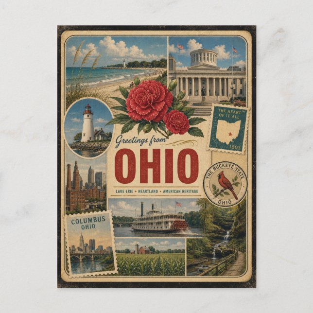 Ohio Authentic Vintage Style Postcard (Front)