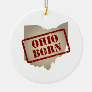 Ohio Born - Stamp on Map Ceramic Ornament