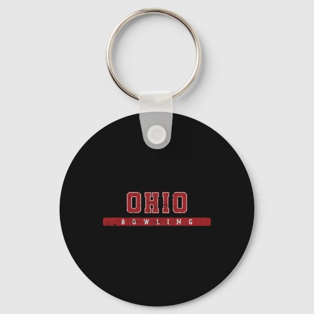 Ohio Bowling Red Vintage Text  Keychain (Front)