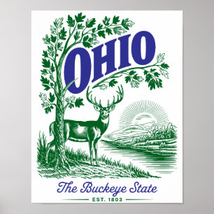 Ohio Buckeye State Deer & Nature Design Poster