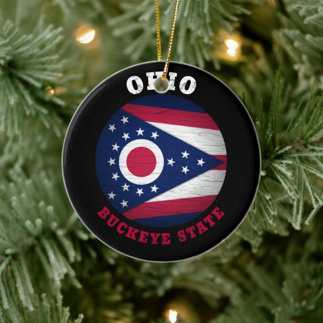 OHIO BUCKEYE STATE FLAG CERAMIC ORNAMENT (Tree)